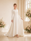 ChicSew Elegant Jewel Long Sleeves A-Line Crepe Floor-Length Wedding Dress