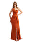 Modern One Shoulder Silky Satin Mermaid Long Bridesmaid Dresses Online Side Split