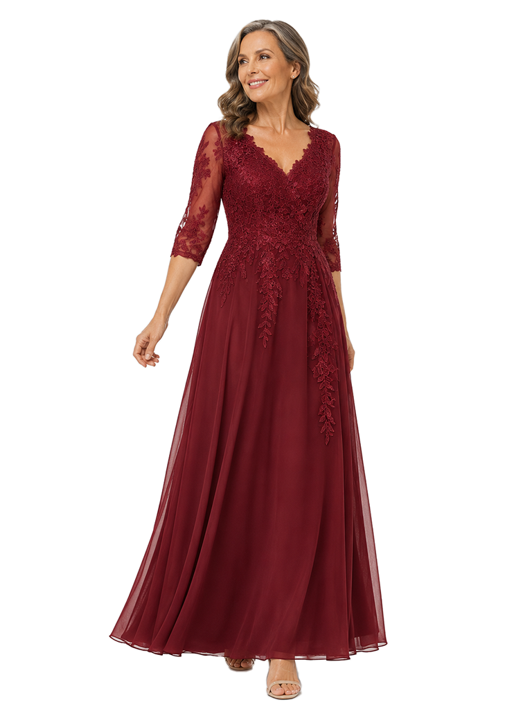 ChicSew 3/4 Sleeves Lace Appliques A-Line Mother Of The Groom Gown Chiffon Formal Evening Wear