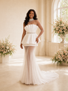 ChicSew Unqiue High Neck Tulle Chiffon Mermaid Long Sleeves Floor-Length Wedding Dress With Beading