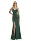 Shiny Spaghetti Straps V-neck Mermaid Glitter Jersey Maxi Formal Dresses For Women Side Slit