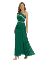 Classy One Shoulder Beaded Ruched Chiffon Maxi Mother Of The Bride Dress