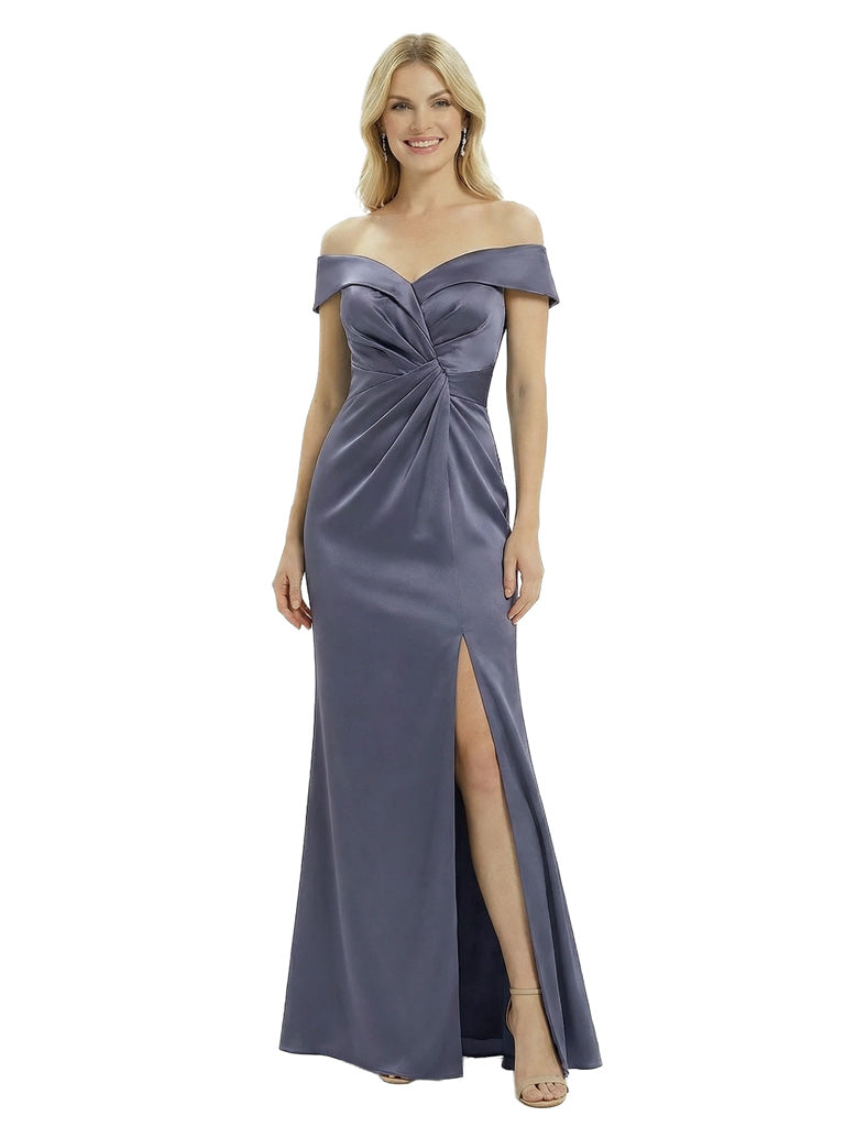 Chic Off Shoulder Satin Mermaid Long Mother of The Groom Dresses