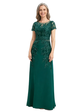 ChicSew Modern Beaded Lace Applique Mother Of The Bride Gown With Illusion Neckline Short Sleeves