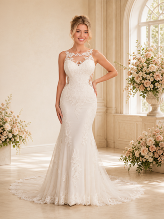 ChicSew Romantic Sleeveless Lace Mermaid Floor-Length Wedding Dresses With Train