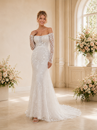 ChicSew Sexy Strapless 3/4 Sleeves Lace Mermaid Long Wedding Dresses With Train