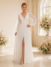 ChicSew Elegant V-Neck Long Sleeves A-Line Slit Chiffon Floor-Length Wedding Dresses