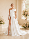 ChicSew Sexy Asymmetric Lace Appliques Side Slit Satin Floor-Length Wedding Dress