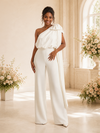 ChicSew Elegant One Shoulder Crepe Long Wedding Jumpsuit With Bow