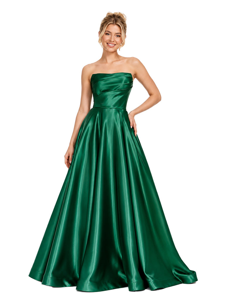 ChicSew Sexy Strapless Soft Satin Ruched A-Line Floor-Length Bridesmaid Dress