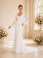Chicsew Modern Classy Mermaid Floor-Length V-Neck Lace Long Sleeves Crepe Wedding Dresses