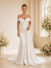 ChicSew Morden Classy Off The Shoulder Satin Mermaid Floor-Length Wedding Dress With Pleats