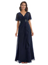 Elegant A-line V-neck Chiffon Bell Sleeves Mother of the Brides Dresses