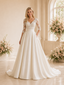 ChicSew Elegant V-Neck Lace Satin Half Sleeves A-Line Maxi Wedding Dresses