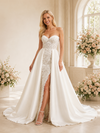 ChicSew Unique Sweetheart Boning Mermaid Lace Applique Side Slit Floor-Length Wedding Dress With Satin Overskirt