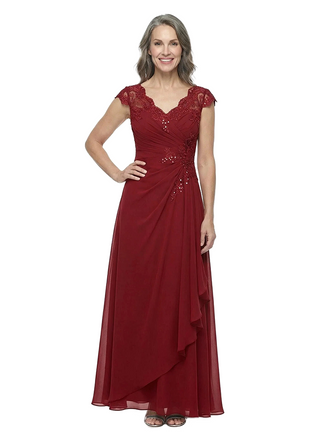 ChicSew Trendy V-Neck Lace Chiffon A-Line Mother Of The Groom Dresses With Ruffle