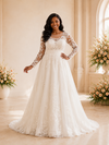ChicSew Elegant Romantic Illusion Long Sleeves Lace Appliques Tulle A-Line Maxi Wedding Dress