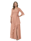 ChicSew Pretty 3/4 Sleeves V-Neck Chiffon Side Slit A-Line Mother Of The Bride Dresses