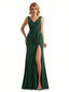 Shiny V-neck Mermaid Glitter Jersey Side Slit Ruffle Maxi Formal Dresses For Women