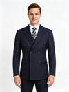 Classic 3 Piece Dark Navy Men's Suit with Regular Fit and Sophisticated Peak Lapel Vertical Strips