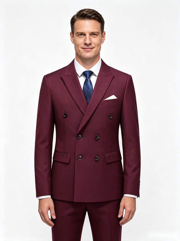 Classic 2 Piece Mulberry Men's Suit with Regular Fit and Sophisticated Peak Lapel