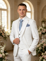 Classic 3 Piece White Men's Suit with Regular Fit and Sophisticated Peak Lapel