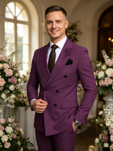 Classic 2 Piece Grape Men's Suit with Regular Fit and Sophisticated Peak Lapel