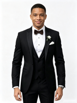 Classic 2 Piece Black Men's Suit with Regular Fit and Sophisticated Peak Lapel
