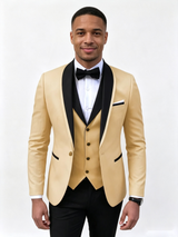 Color Blocking  2 Piece Gold Men's Suit with Regular Fit and Sophisticated Peak Lapel
