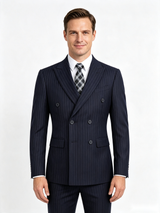 Classic 1 Piece Dark Navy Men's Suit with Regular Fit and Sophisticated Peak Lapel Vertical Strips
