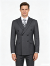 Classic 3 Piece Grey Men's Suit with Regular Fit and Sophisticated Peak Lapel Vertical Strips