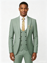 Classic 1 Piece Sage Men's Suit with Regular Fit and Sophisticated Peak Lapel