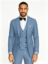 Classic 3 Piece Dusty Blue Men's Suit with Regular Fit and Sophisticated Peak Lapel
