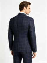 Classic 2 Piece Dark Navy Men's Suit with Regular Fit and Sophisticated Peak Lapel Vertical Strips