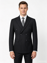 Classic 1 Piece Black Men's Suit with Regular Fit and Sophisticated Peak Lapel Vertical Strips