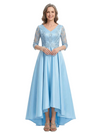 ChicSew V-Neck 3/4 Sleeve Lace Satin High Low Elegant Mother of the Bride Dresses