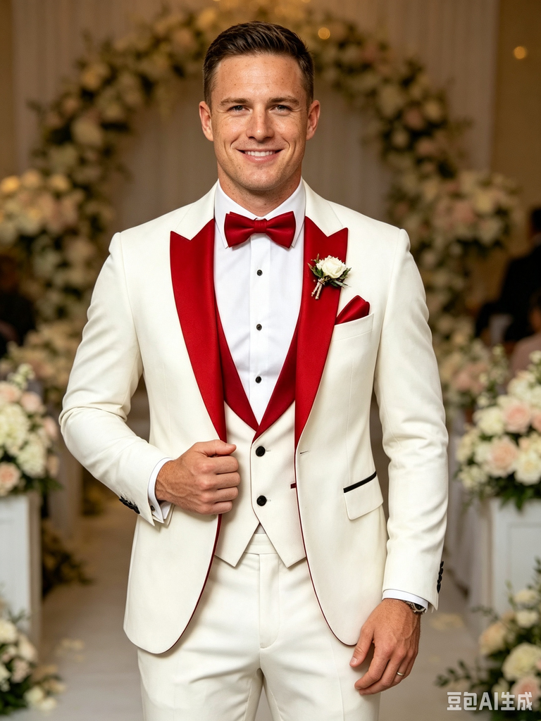 Color Blocking 3 Piece Men's Suit with Regular Fit and Sophisticated Peak Lapel