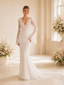 ChicSew Romantic Mermaid Deep V-Neck Long Sleeves Lace Tulle Boning Maxi Wedding Dresses