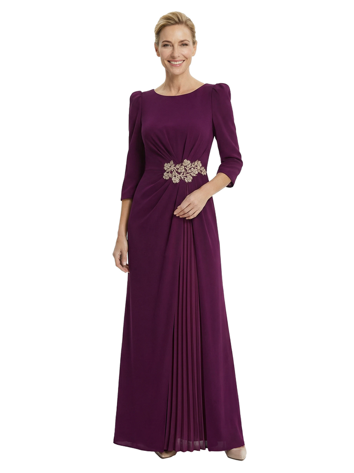 Chicsew Elegant Chiffon Scoop 3/4 Sleeve A-Line Chiffon Mother Of The Bride Gowns