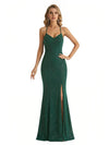 Shiny Spaghetti Straps V-Neck Mermaid Glitter Jersey Long Formal Dresses For Women