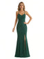 Shiny Spaghetti Straps V-Neck Mermaid Glitter Jersey Long Formal Dresses For Women