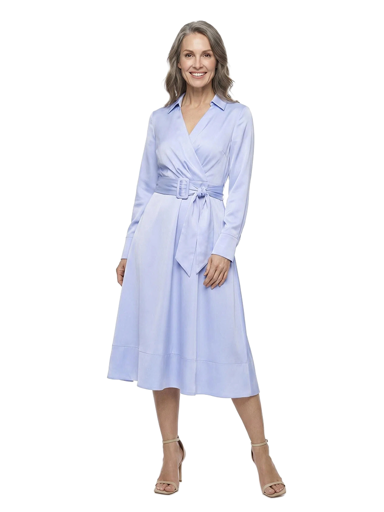 ChicSew V-Neck Long Sleeve Soft Satin Knee-Length A-Line Sophisticated Mother Of The Bride Dress
