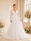 ChicSew Sexy Deep V-Neck A-Line Long Sleeves Floor-Length Lace Tulle Wedding Dresses