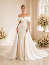 ChicSew Unique Off The Shoulder Glitter Tulle Mermaid Long Wedding Dresses With Satin Overskirt
