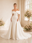 ChicSew Unique Off The Shoulder Glitter Tulle Mermaid Long Wedding Dresses With Satin Overskirt