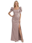 Chicsew Square Puff Sleeves Side Slit Satin Mermaid Mother Of The Bride Dresses