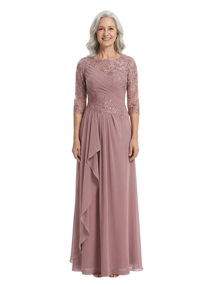 ChicSew Jewel 3/4 Sleeves A-Line Chiffon Lace Applique Mother Of The Bride Dress