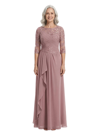 ChicSew Jewel 3/4 Sleeves A-Line Chiffon Lace Applique Mother Of The Bride Dress
