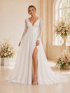 ChicSew Fancy V-Neck Long Sleeves A-Line Glitter Tullle Floor-Length Wedding Dress
