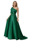 Sexy Mother Of The Bride Dress One Shoulder Applique Satin Fitted Long Draped Formal Gown